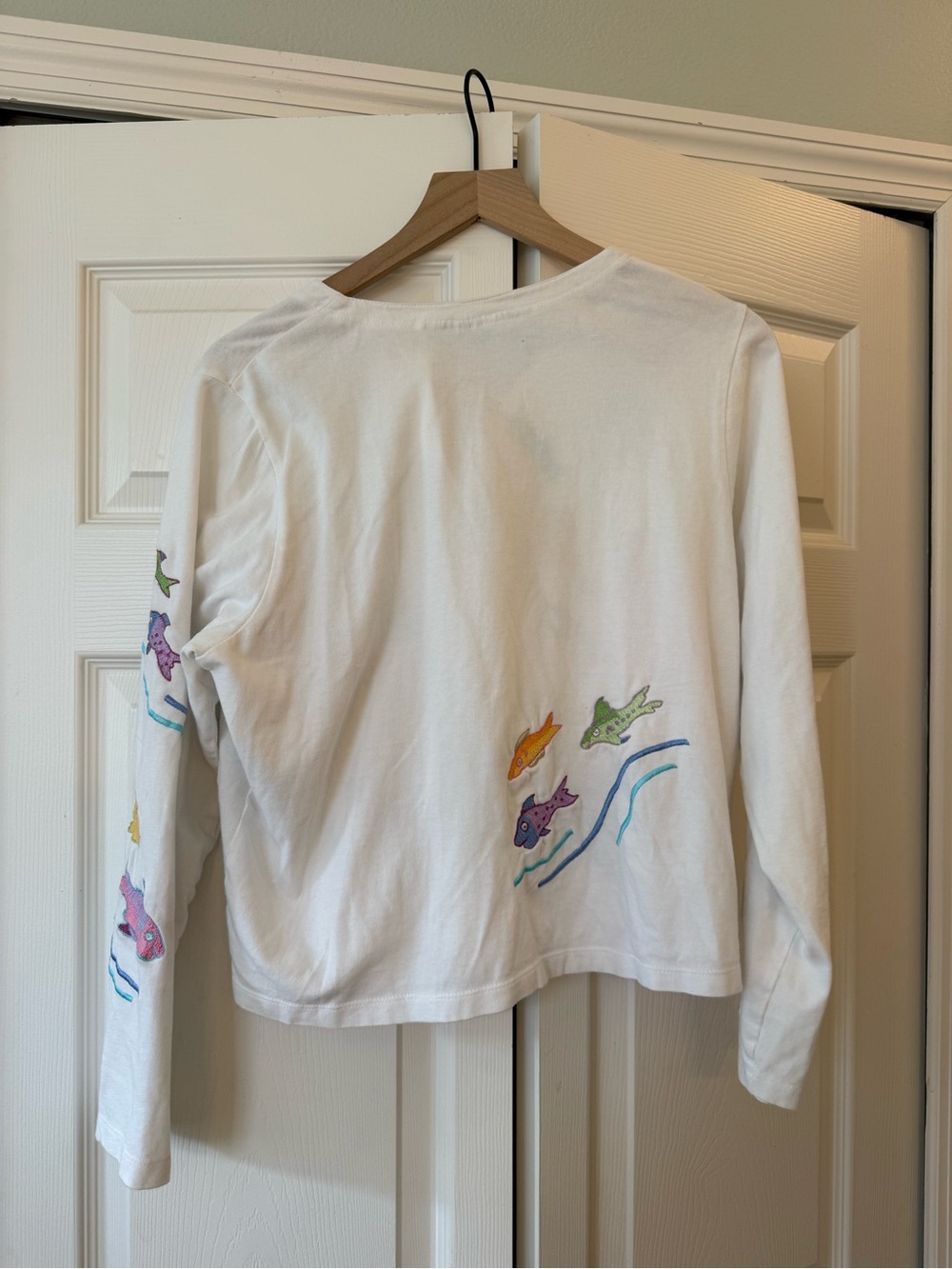 Michael Simon Fish Embroidered Cardigan 100% Cotton Colorful Coastal Sz S - Picture 7 of 9